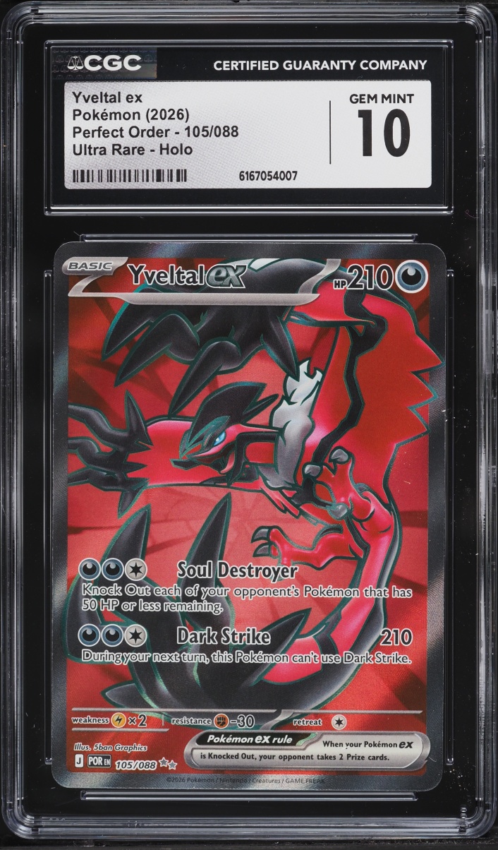 2026 Pokemon Mega Evolution Perfect Order Full Art Yveltal Ex #105 CGC 10 GEM MINT