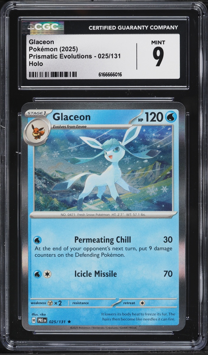2025 Pokemon Scarlet & Violet Prismatic Evolutions Holo Glaceon #25 CGC 9 MINT