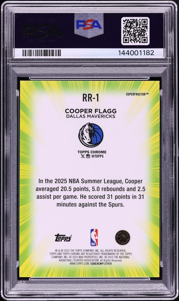 2025 Topps Chrome Radiating Superfractor Cooper Flagg ROOKIE 1/1 #RR-1 PSA 9 MINT