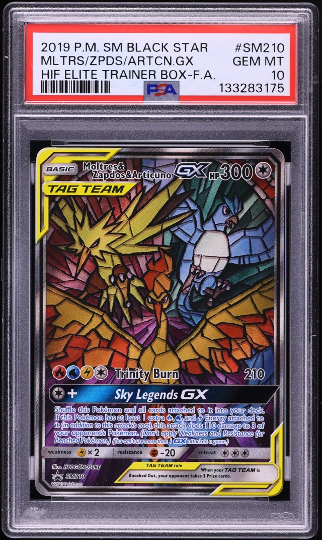 2019 Pokemon SM Promo Hidden Fates ETB Full Art Moltres & Zapdos & Articuno GX #SM210 PSA 10