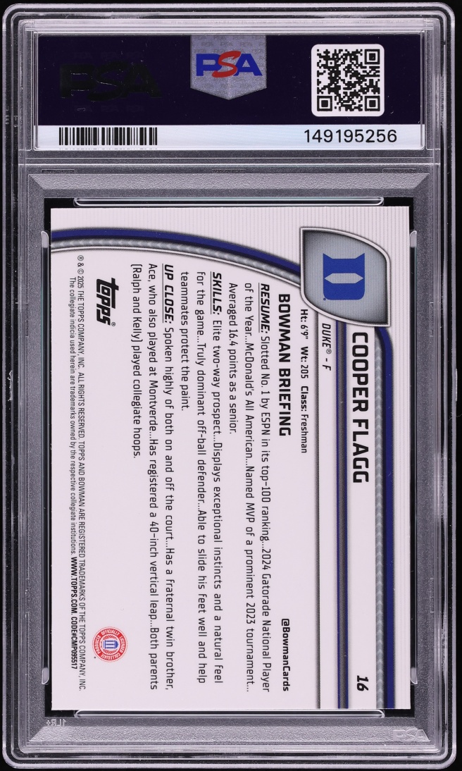 2024 Bowman Chrome University Green Shimmer Cooper Flagg ROOKIE #16 PSA 10 GEM MINT