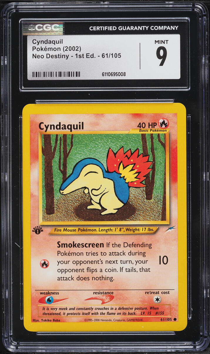 2002 Pokemon Neo Destiny 1st Edition Cyndaquil #61 CGC 9 MINT