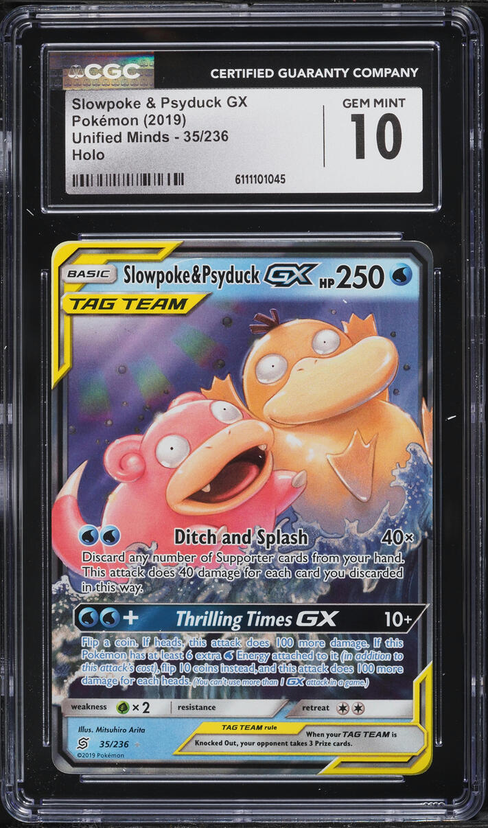 2019 Pokemon Sun & Moon Unified Minds Holo Slowpoke & Psyduck GX #35 CGC 10 GEM MINT