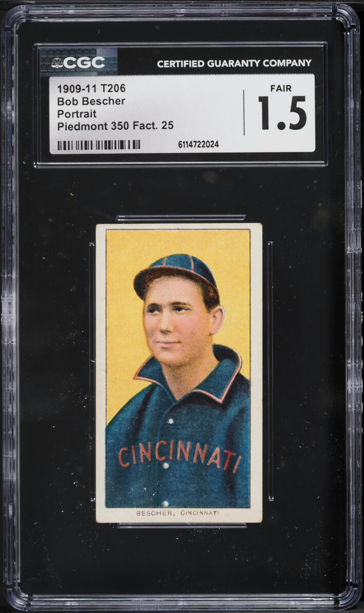 1909-11 T206 Bob Bescher PORTRAIT, PIEDMONT CGC 1.5 FR