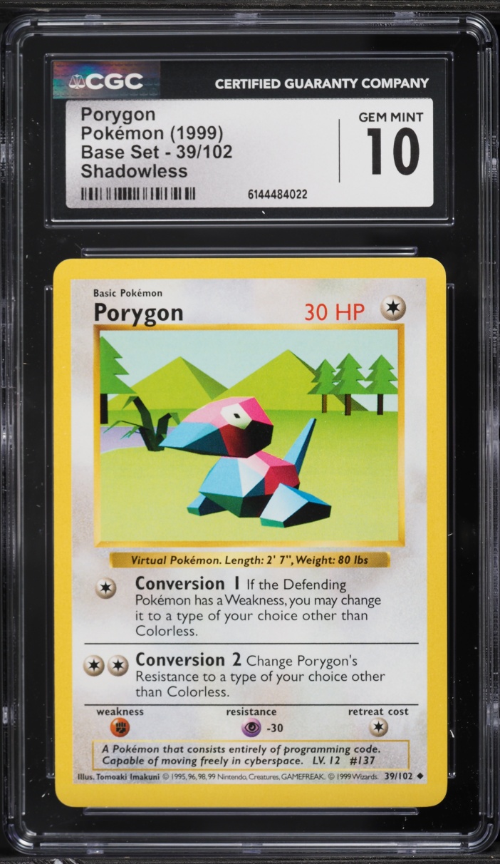 1999 Pokemon Base Set Shadowless Porygon #39 CGC 10 GEM MINT