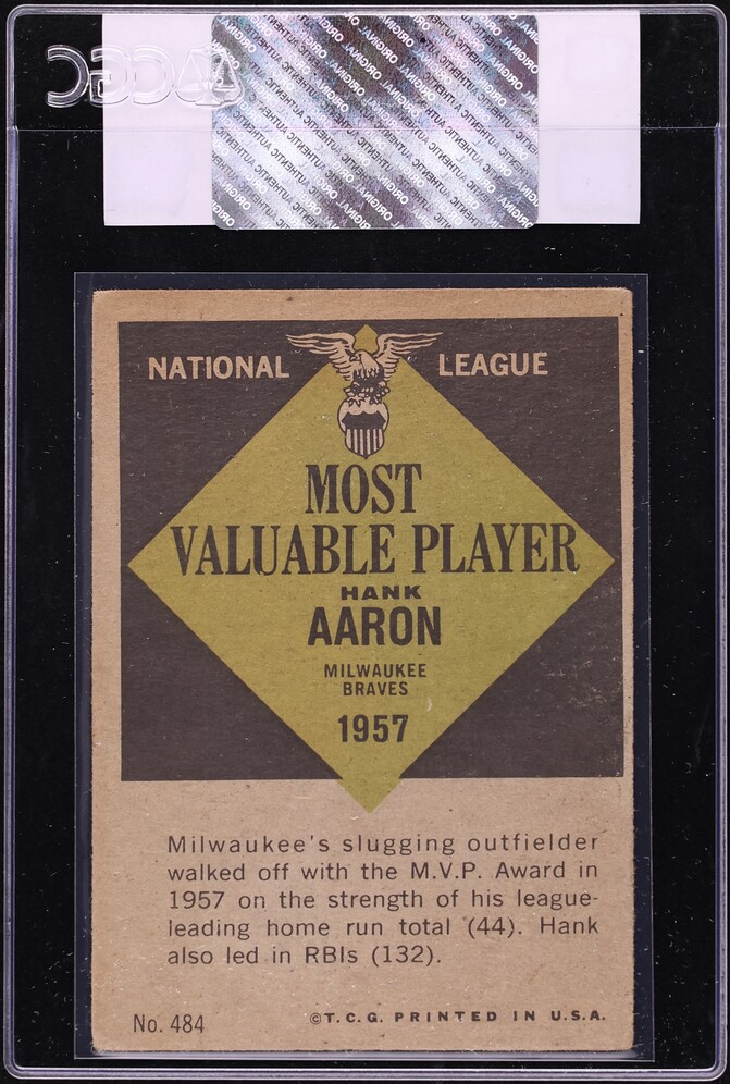 1961 Topps Hank Aaron '57 NL MOST VALUABLE PLAYER #484 CGC AUTH