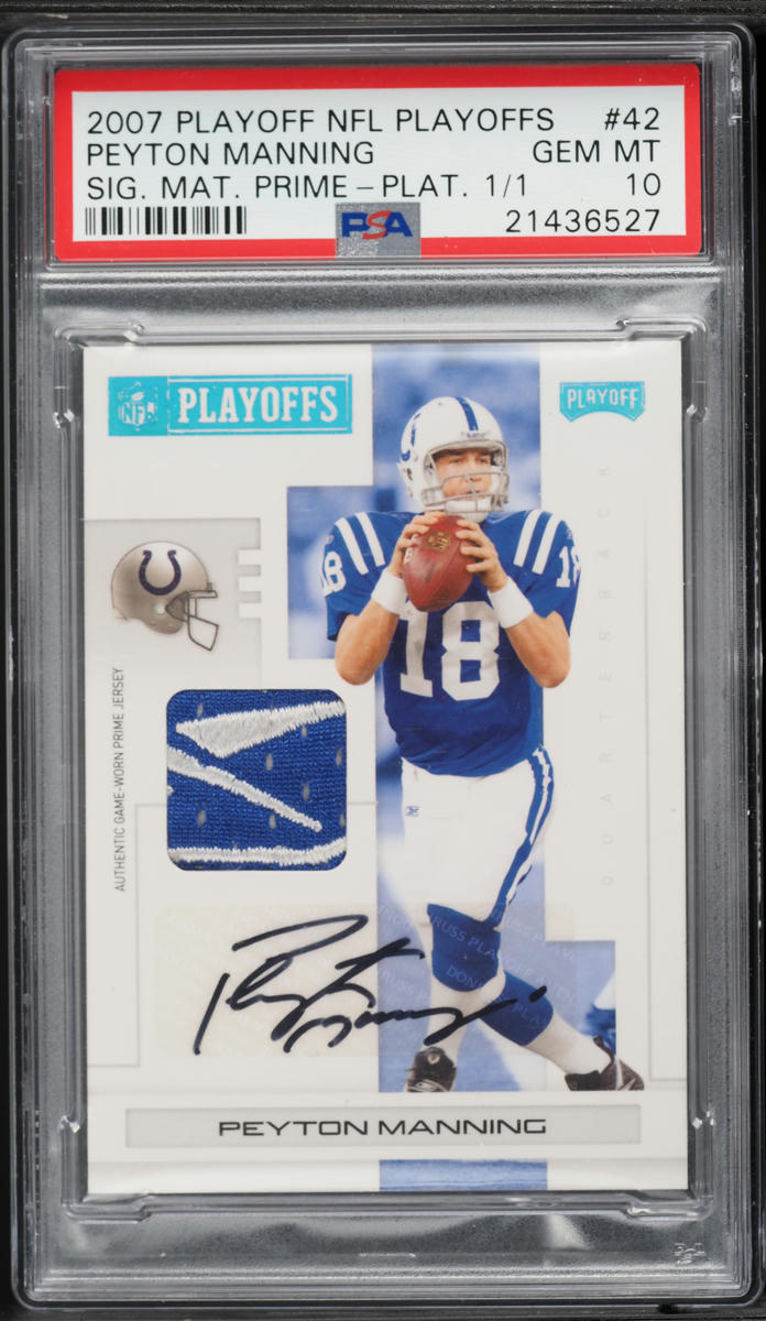 2007 Playoff NFL Prime Platinum Peyton Manning PATCH AUTO 1/1 #42 PSA 10 GEM MINT
