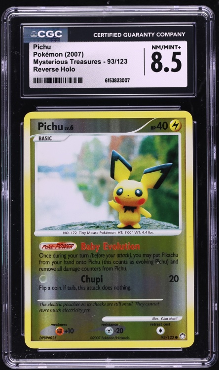 2007 Pokemon Diamond & Pearl Mysterious Treasures Reverse Holo Pichu #93 CGC 8.5 NM-MT+
