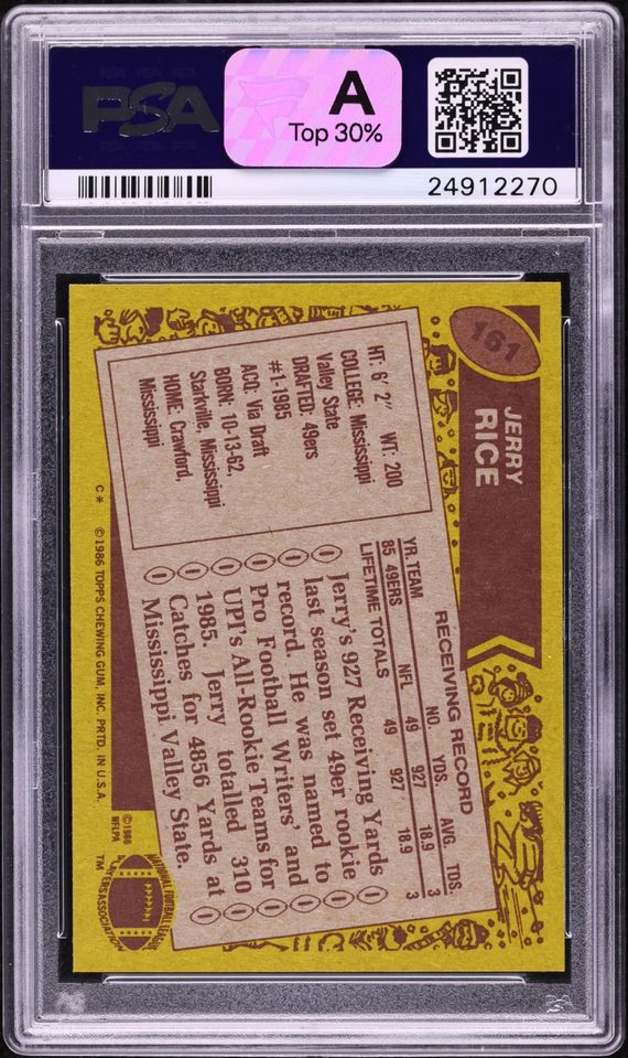 1986 Topps Football Jerry Rice ROOKIE #161 PSA 10 GEM MINT