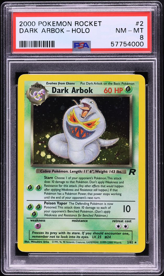 2000 Pokemon Team Rocket Holo Dark Arbok #2 PSA 8 NM-MT