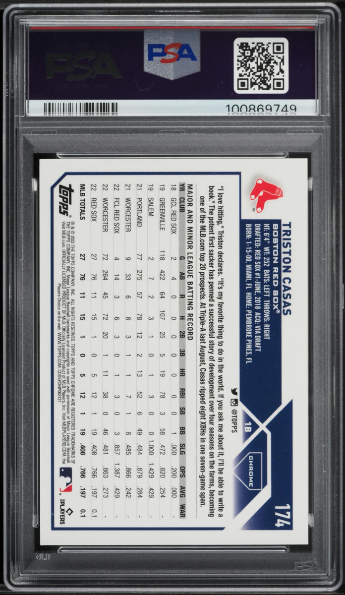 2023 Topps Chrome Gold Wave Refractor Triston Casas ROOKIE /50 #174 PSA 10 GEM MINT