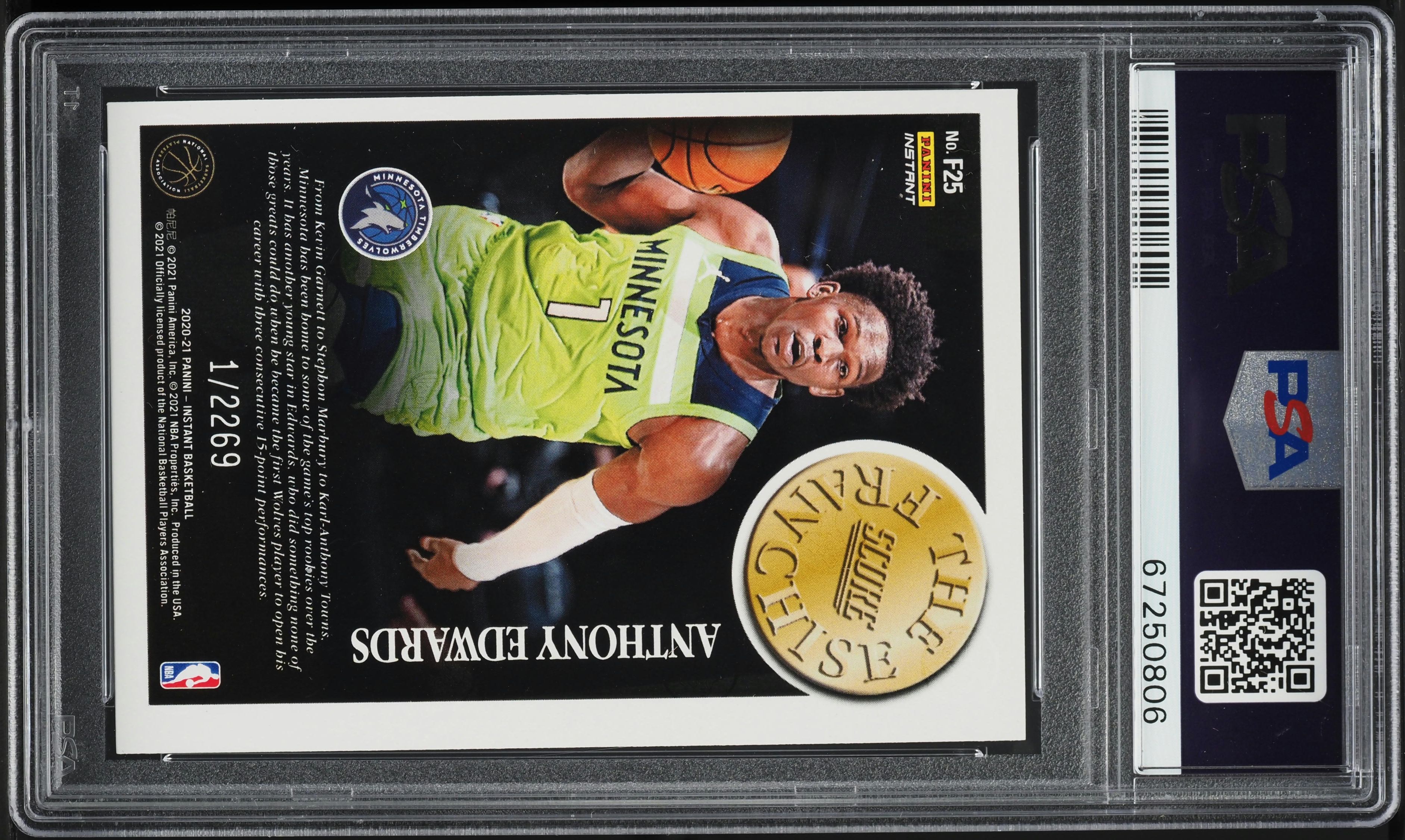 2020 Panini Instant Score The Franchise Anthony Edwards ROOKIE /2269 #F25 PSA 10 GEM MINT