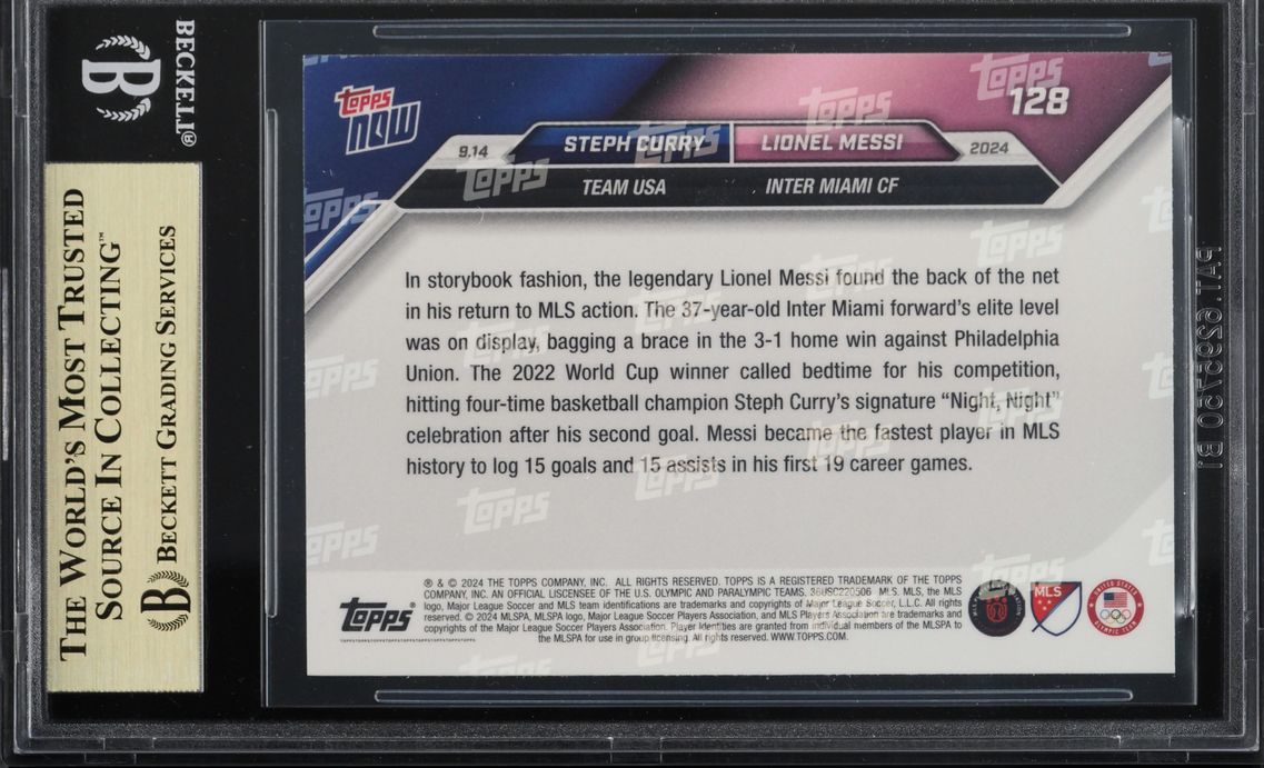 2024 Topps Now MLS Steph Curry Lionel Messi #128 BGS 10 PRISTINE
