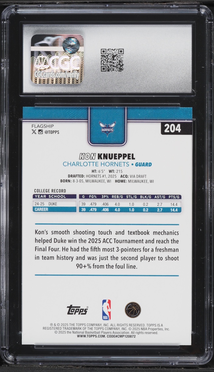 2025 Topps Basketball Kon Knueppel ROOKIE #204 CGC 10 GEM MINT
