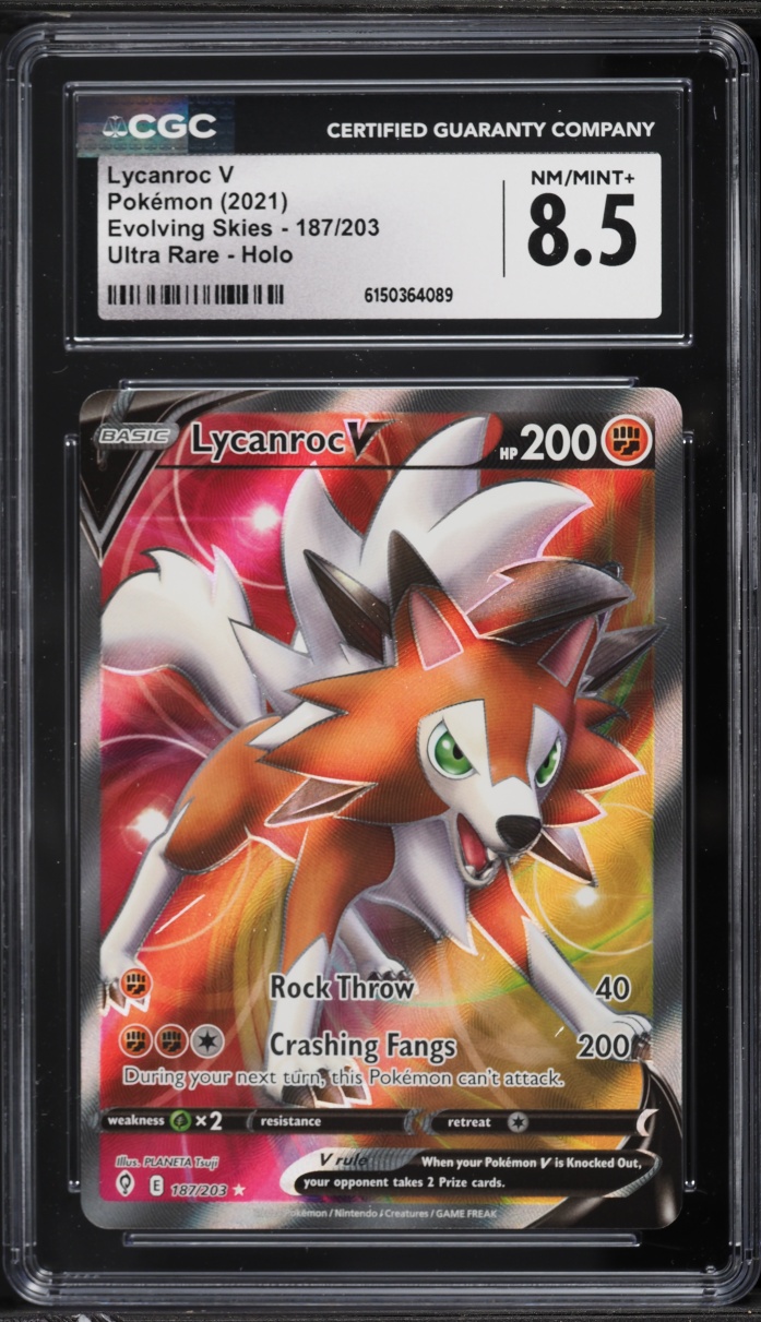 2021 Pokemon Sword & Shield Evolving Skies Full Art Lycanroc V #187 CGC 8.5 NM-MT+