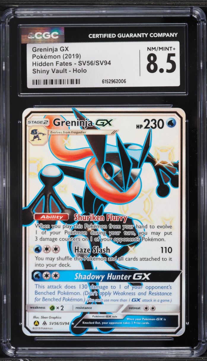 2019 Pokemon Sun & Moon Hidden Fates Shiny Vault Full Art Greninja GX #SV56 CGC 8.5 NM-MT+