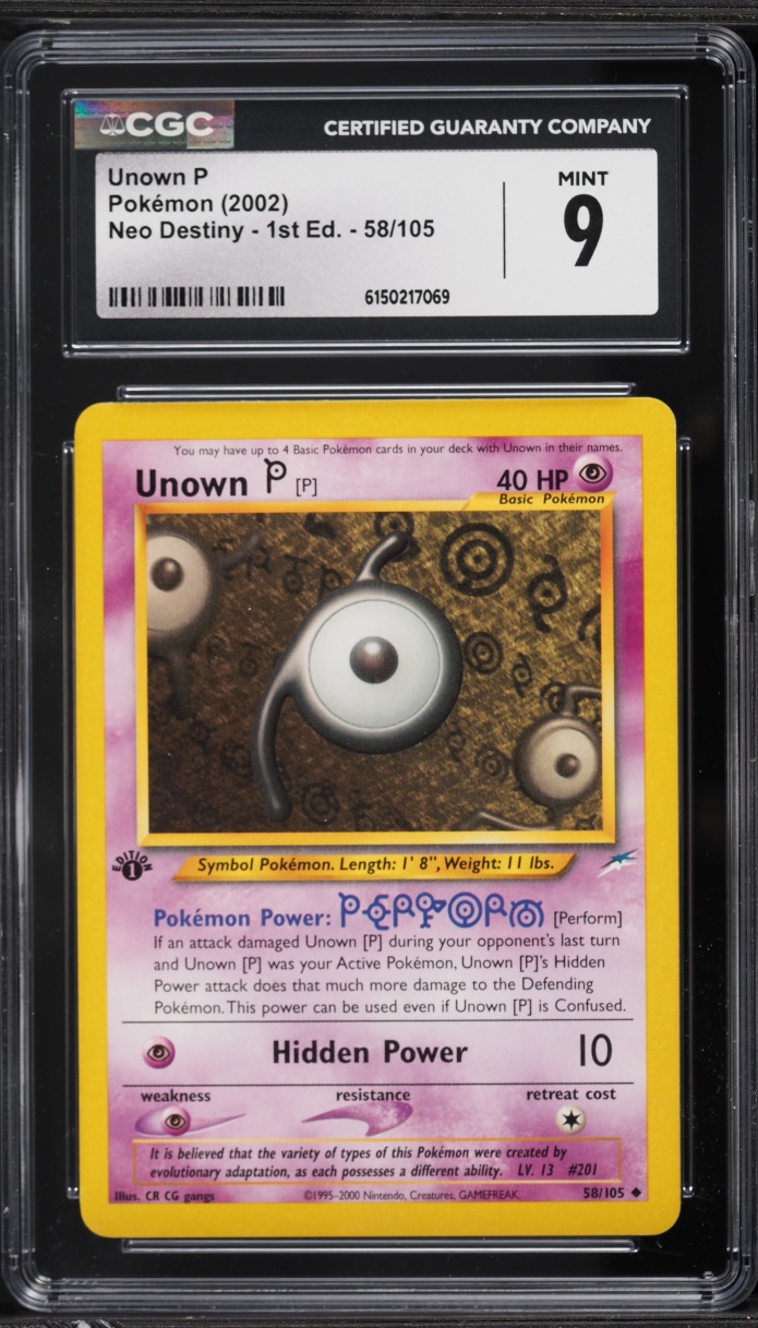 2002 Pokemon Neo Destiny 1st Edition Unown P #58 CGC 9 MINT
