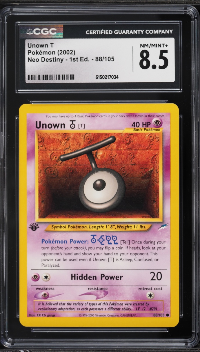 2002 Pokemon Neo Destiny 1st Edition Unown T #88 CGC 8.5 NM-MT+