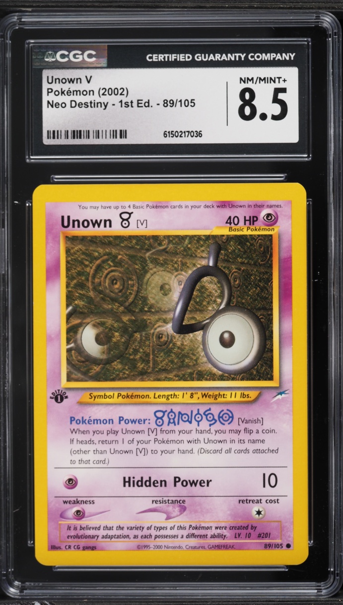 2002 Pokemon Neo Destiny 1st Edition Unown V #89 CGC 8.5 NM-MT+