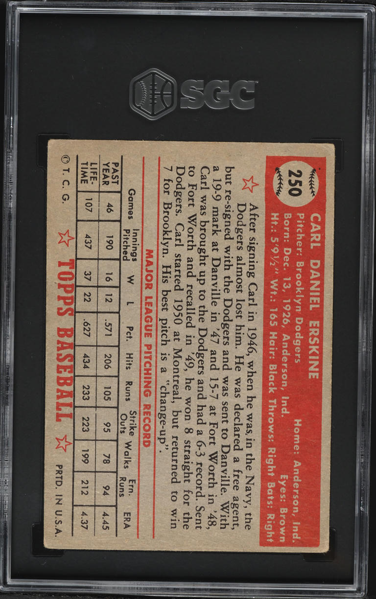 1952 Topps Carl Erskine #250 SGC 3 VG