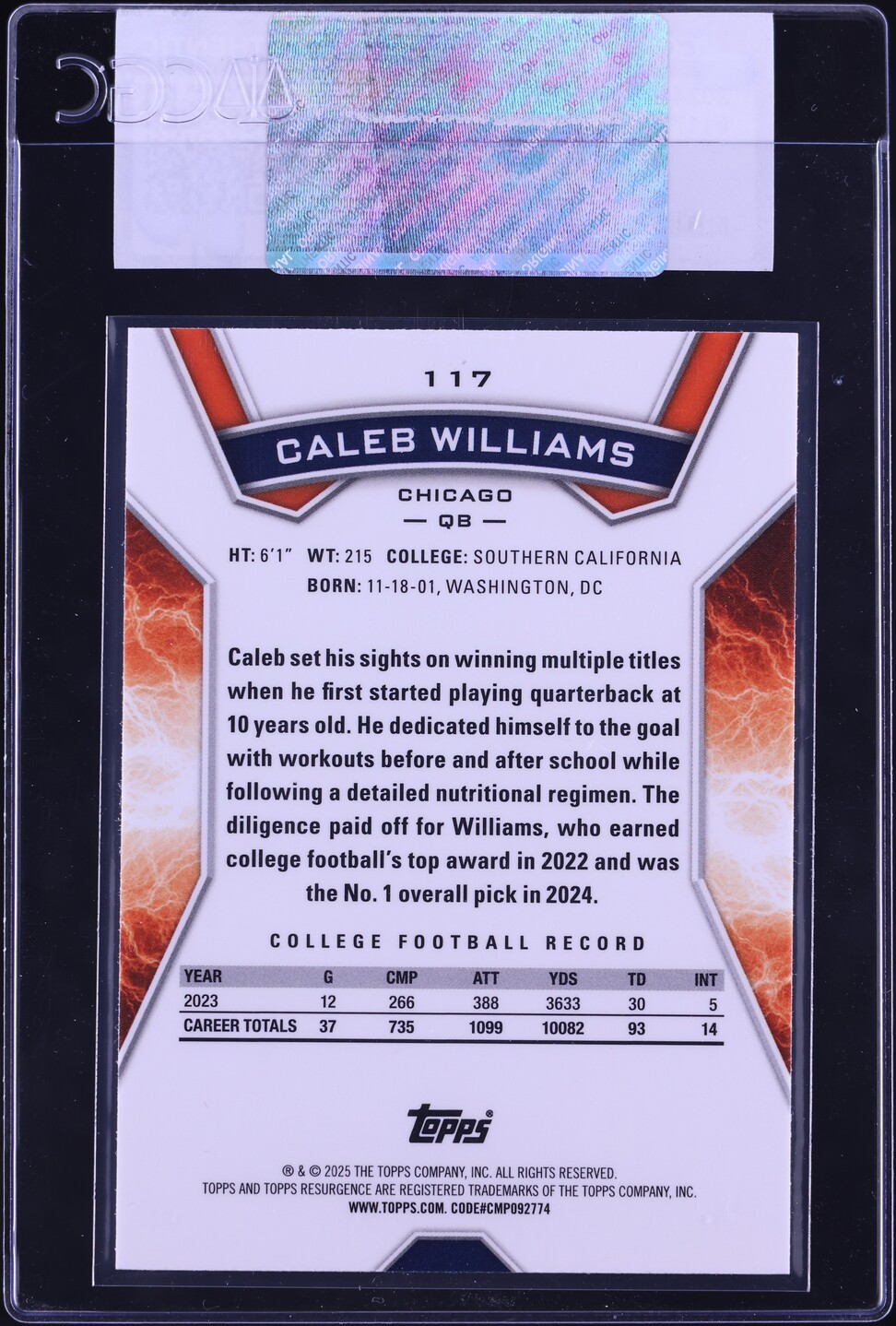 2024 Topps Resurgence Caleb Williams ROOKIE #117 CGC AUTH