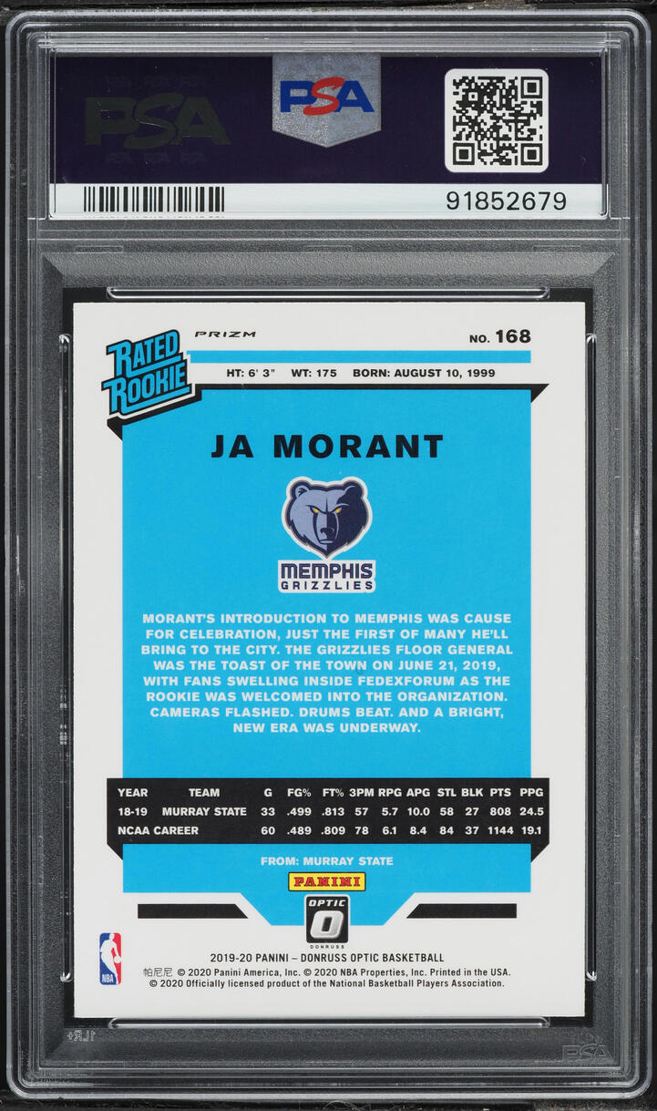 2019 Donruss Optic Hyper Pink Ja Morant ROOKIE #168 PSA 9 MINT