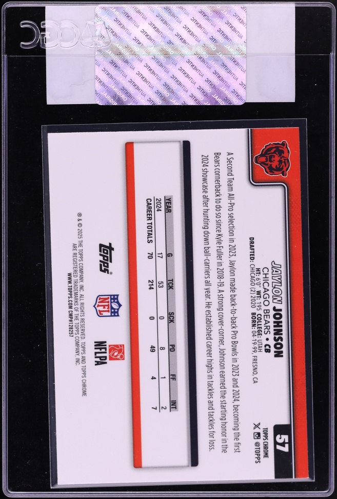 2025 Topps Chrome Aqua Refractor Jaylon Johnson /199 #57 CGC AUTH