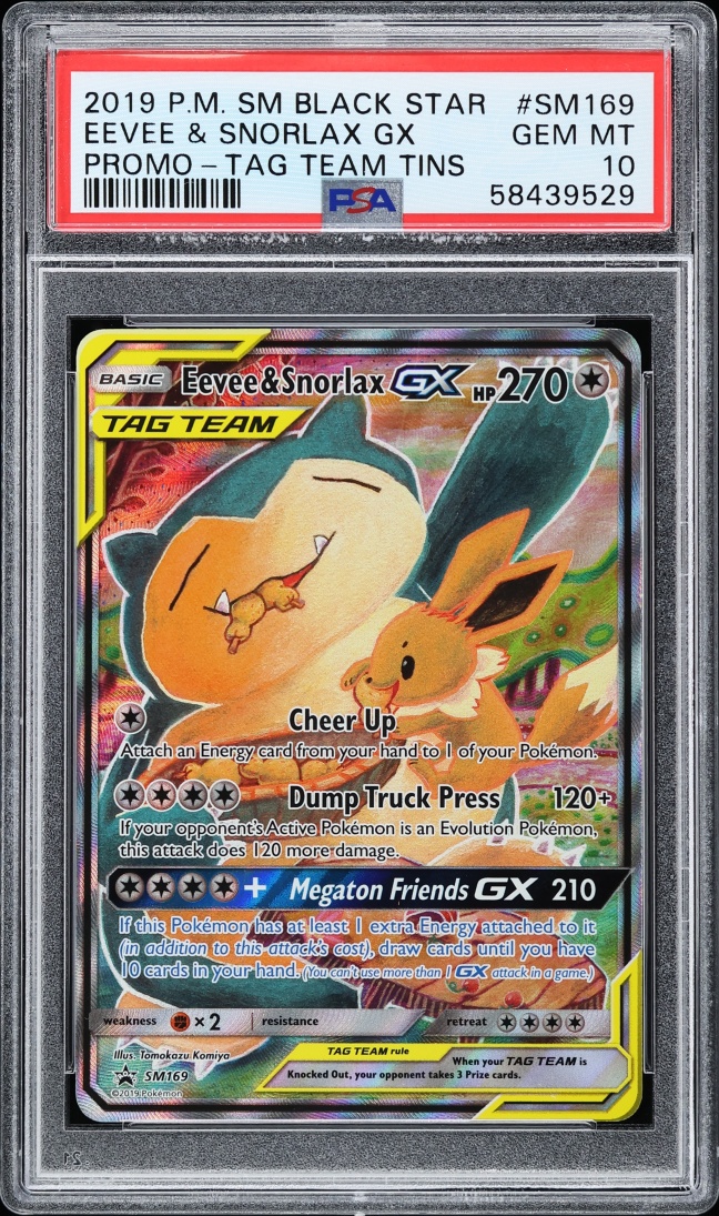 2019 Pokemon Sun & Moon Promo Tag Team Full Art Eevee & Snorlax GX #SM169 PSA 10 GEM MINT