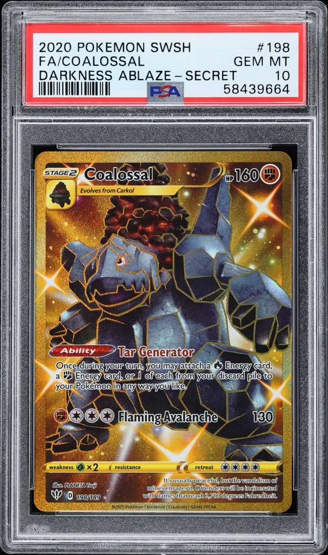 2020 Pokemon Sword & Shield Darkness Ablaze Full Art Coalossal #198 PSA 10 GEM MINT