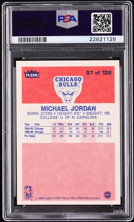 1986 Fleer Basketball Michael Jordan ROOKIE #57 PSA 9 MINT