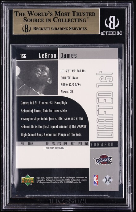 2002 Upper Deck Inspirations Holofoil LeBron James ROOKIE /499 #156A BGS 9.5 GEM MINT