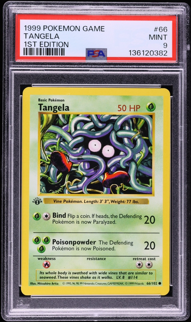 1999 Pokemon Base Set Shadowless 1st Edition Tangela #66 PSA 9 MINT