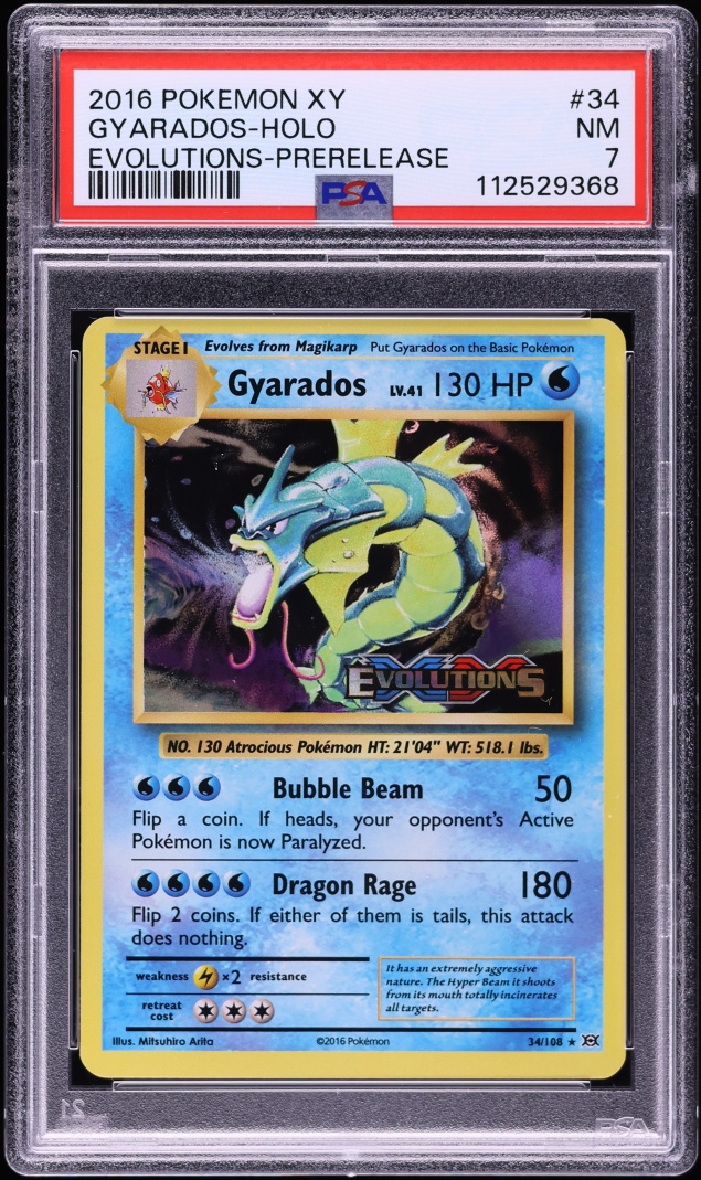 2016 Pokemon XY Evolutions Prerelease Holo Gyarados #34 PSA 7 NRMT