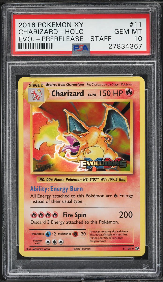 2016 Pokemon XY Evolutions Prerelease Staff Holo Charizard #11 PSA 10 GEM MINT