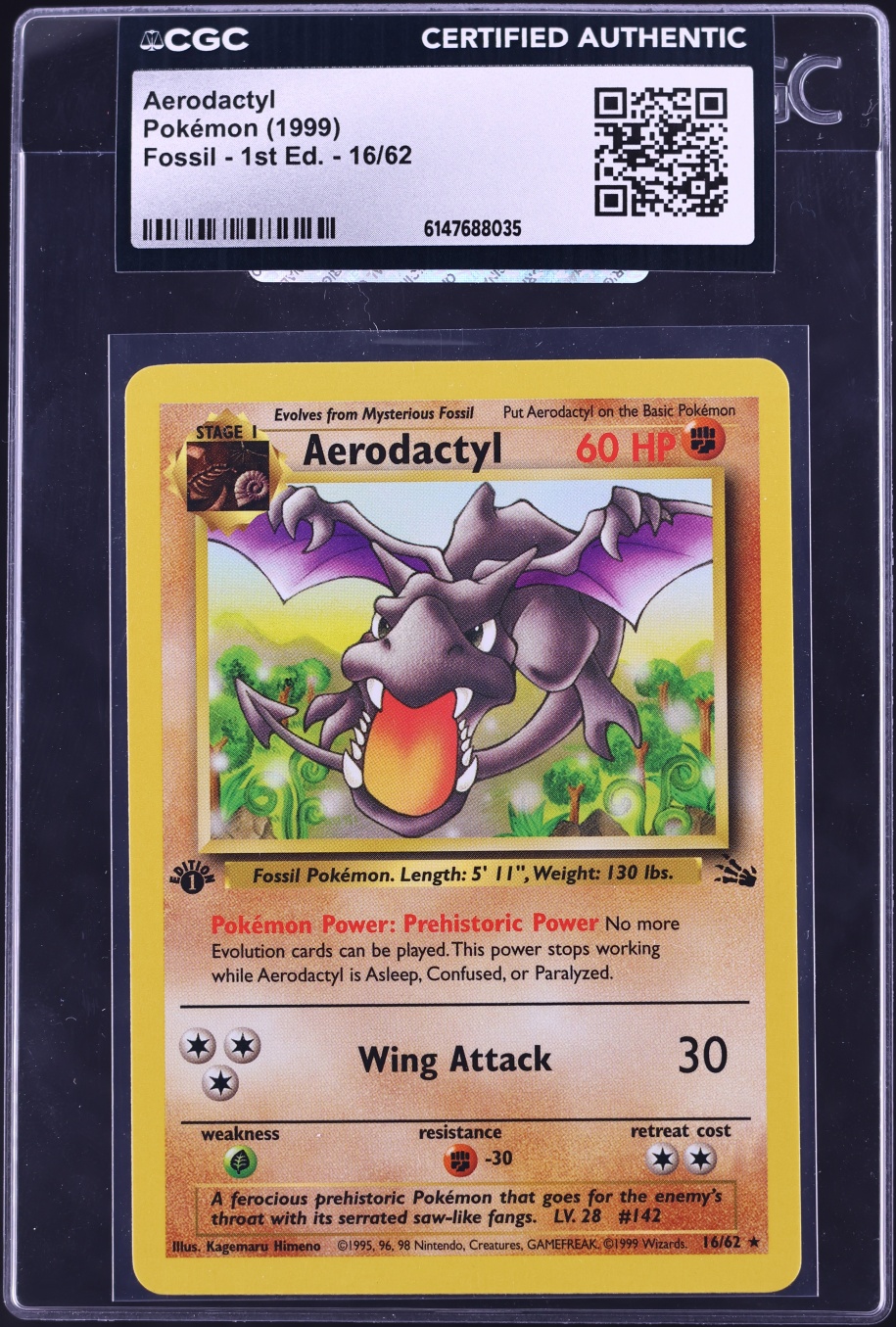 1999 Pokemon Fossil 1st Edition Aerodactyl #16 CGC AUTH