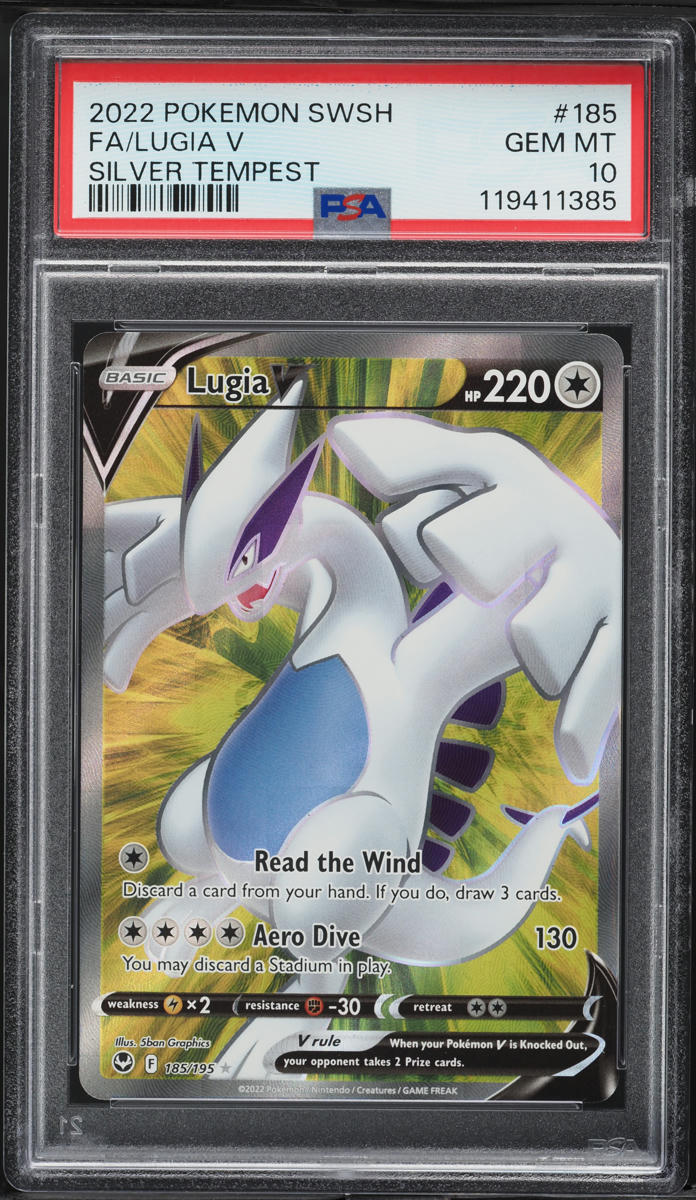2022 Pokemon SWSH Silver Tempest Full Art Lugia V #185 PSA 10 GEM MINT