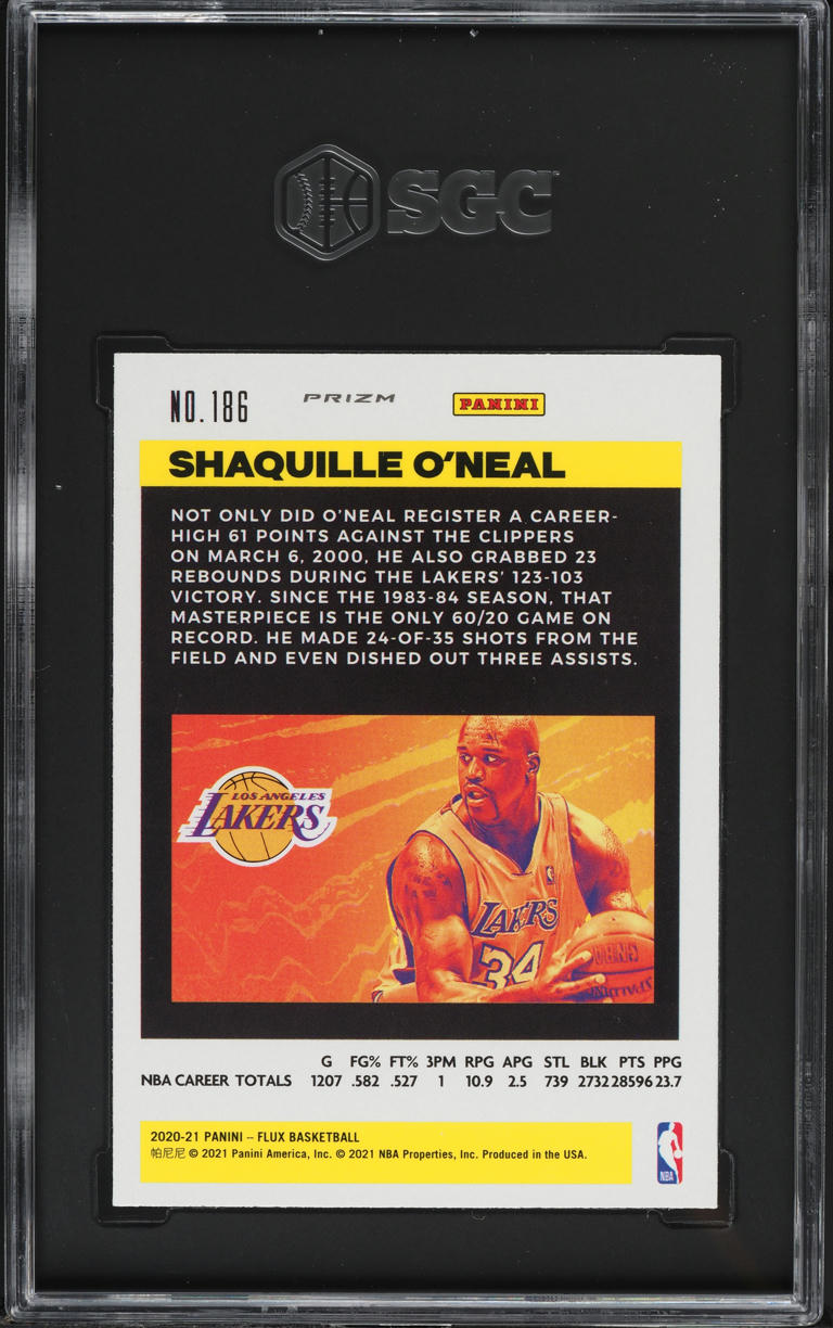 2020 Panini Flux Pulsar Prizm Shaquille O'Neal #186 SGC 10 GEM MINT