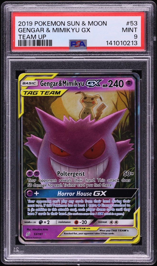 2019 Pokemon Sun & Moon Team Up Gengar & Mimikyu GX #53 PSA 9 MINT