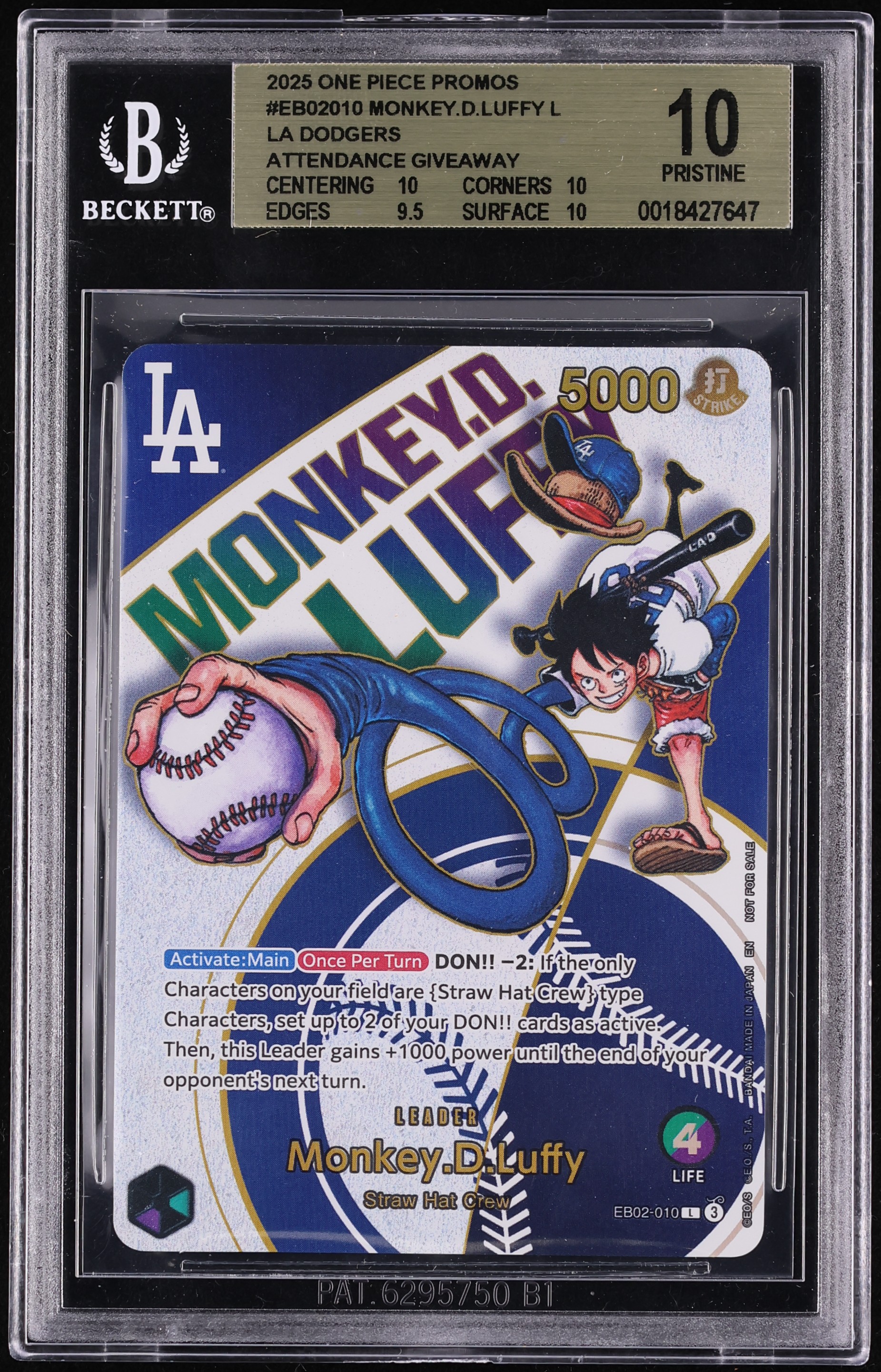ドジャース ルフィpsa10 Monkey D. Luffy Dodgers PSA 10 Monkey. D. Luffy EB02-010 Los Angeles Dodgers x ONE PIECE