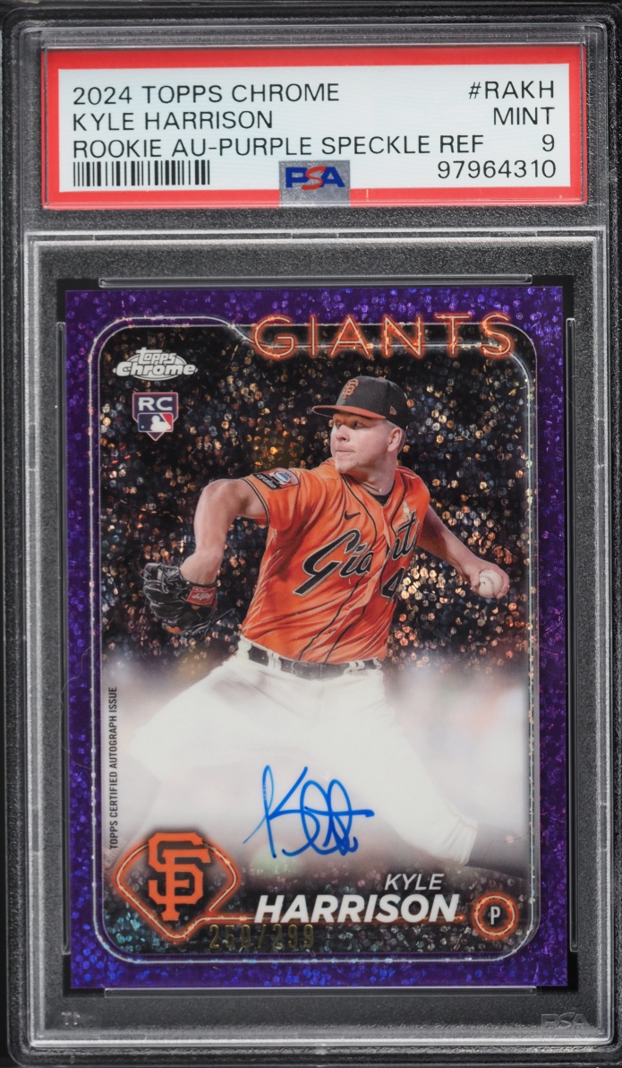 2024 Topps Chrome Purple Speckle Refractor Kyle Harrison ROOKIE AUTO /299 #RA-KH PSA 9 MINT