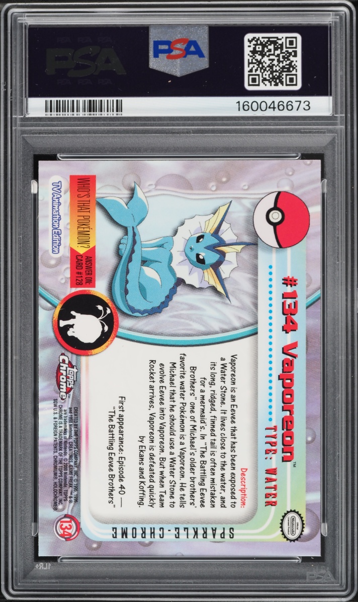 2000 Topps Chrome Pokemon TV Series 2 Sparkle Vaporeon #134 PSA 10 GEM MINT