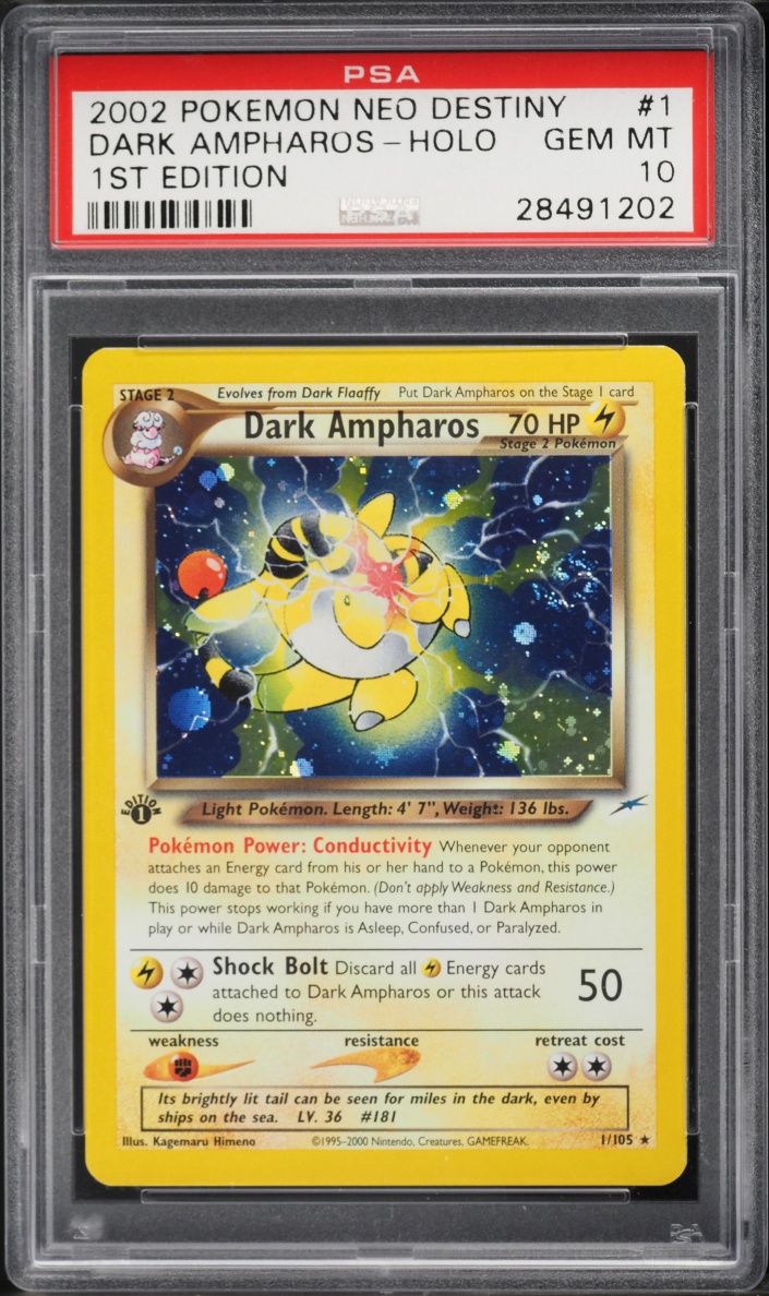 2002 Pokemon Neo Destiny 1st Edition Holo Dark Ampharos #1 PSA 10 GEM MINT
