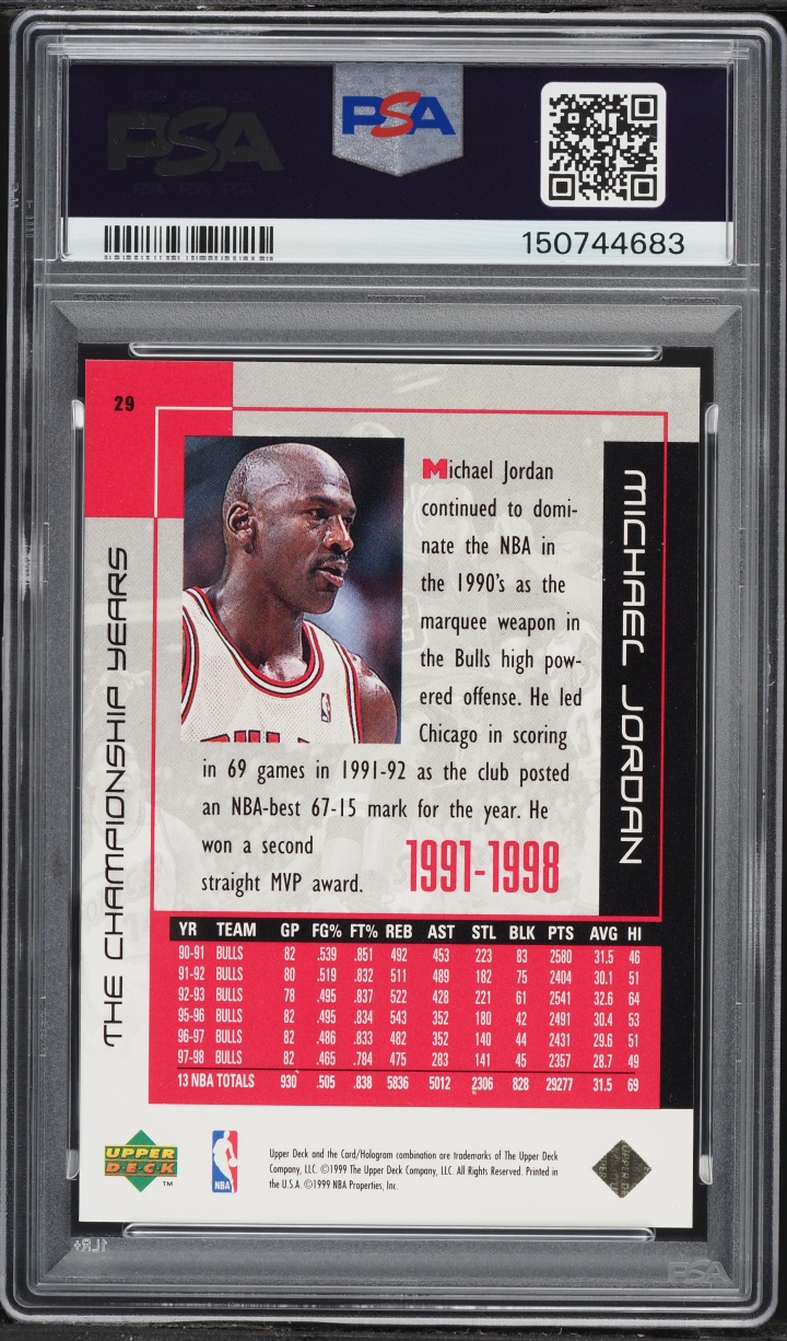1999 Upper Deck MJ Career Collection Championship Years Michael Jordan #29 PSA 9 MINT