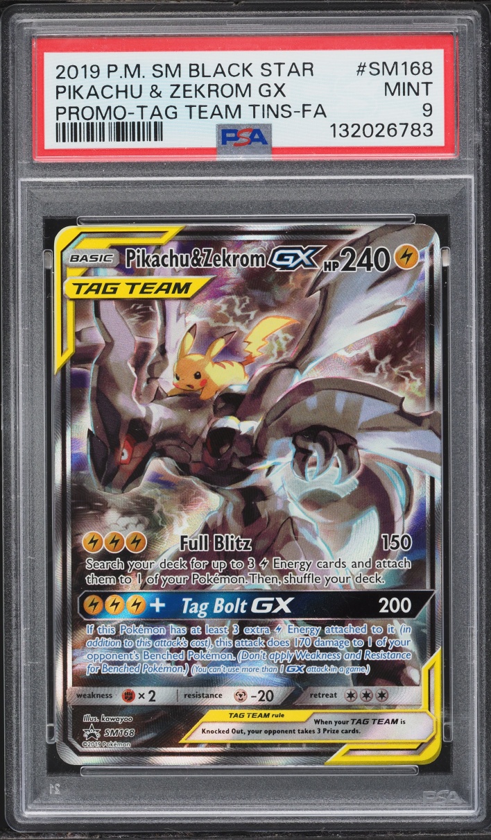 2019 Pokemon Sun & Moon Promo Tag Team Tins Full Art Pikachu & Zekrom GX #SM168 PSA 9 MINT