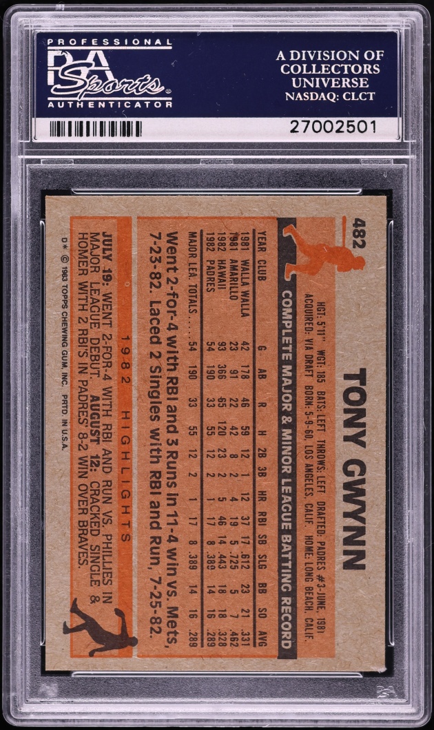 1983 Topps Tony Gwynn ROOKIE #482 PSA 10 GEM MINT