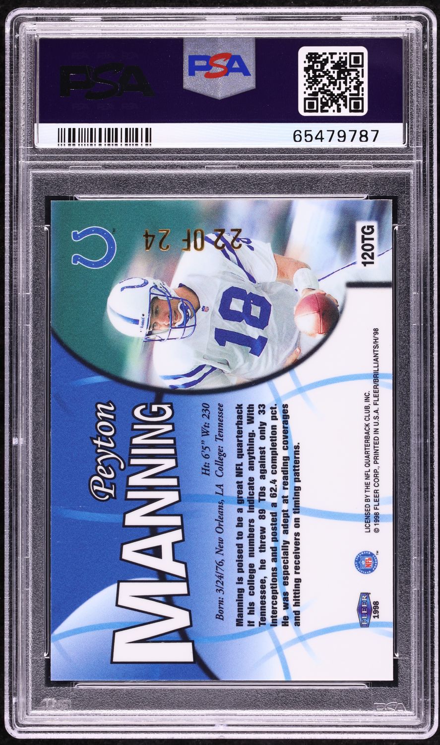 1998 Fleer Brilliants 24KT Gold Peyton Manning ROOKIE /24 #120TG PSA 8 NM-MT