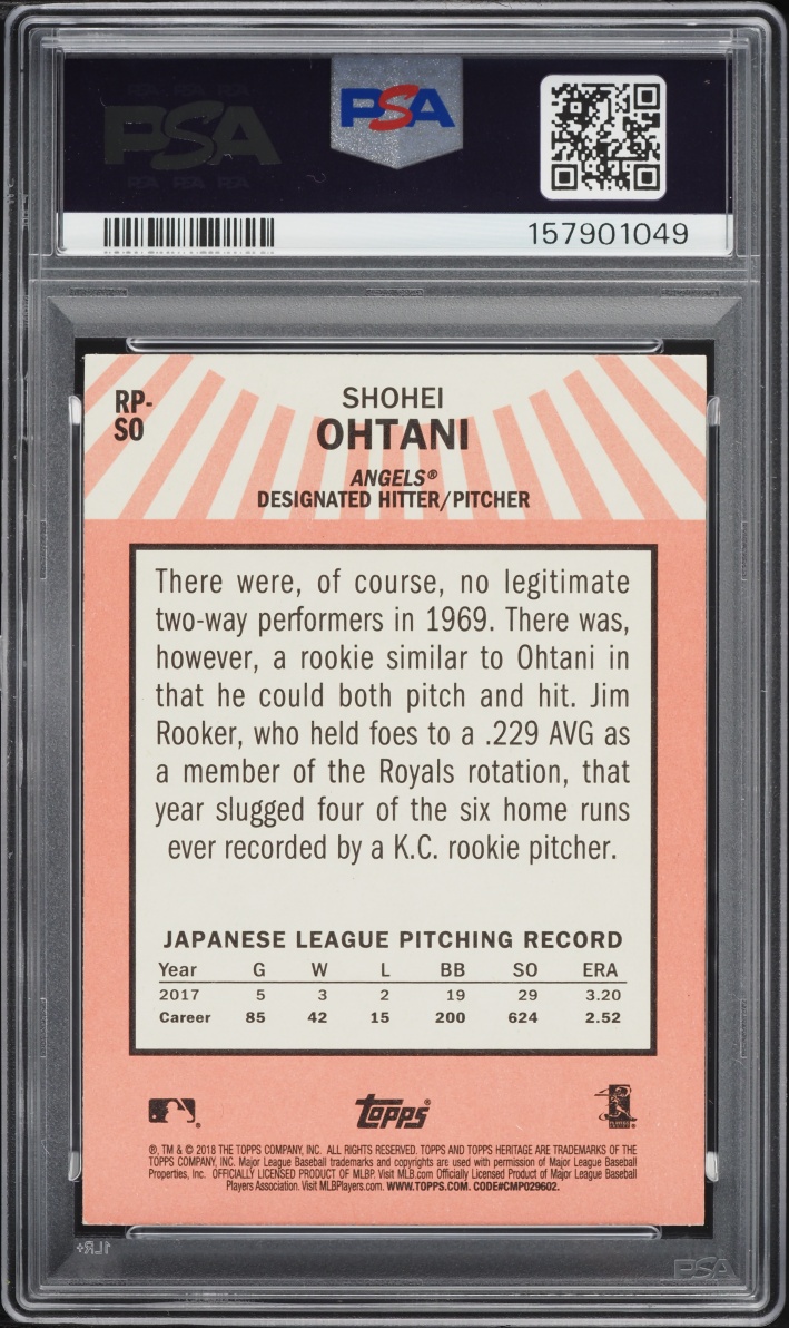 2018 Topps Heritage Performers Shohei Ohtani ROOKIE #RP-SO PSA 7 NRMT
