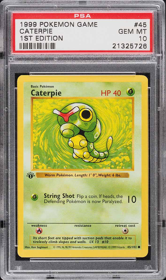 1999 Pokemon Base Set Shadowless 1st Edition Caterpie #45 PSA 10 GEM MINT