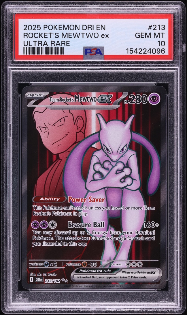 2025 Pokemon Scarlet & Violet Destined Rivals Full Art Team Rocket's Mewtwo ex #213 PSA 10 GEM