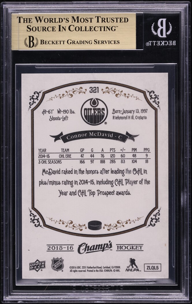 2015 Upper Deck Champ's Connor McDavid ROOKIE #321 BGS 9.5 GEM MINT